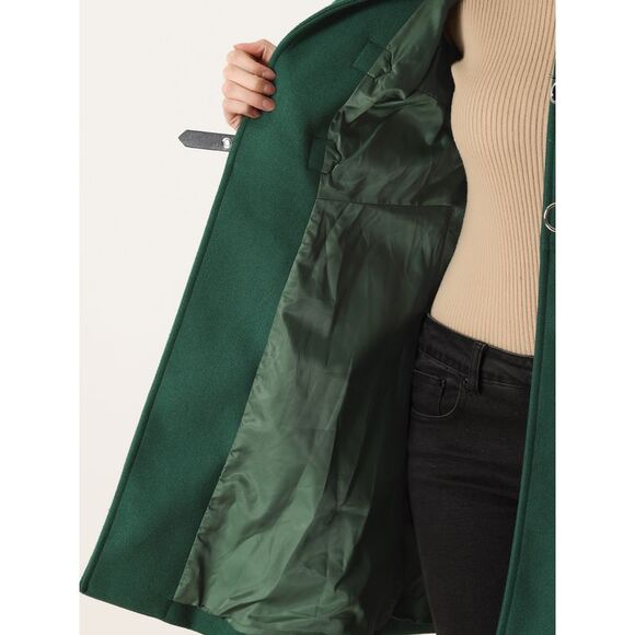 Long Winter Coat Stand Collar Single Breasted Outwear Coats Green - Picture 5 of 6